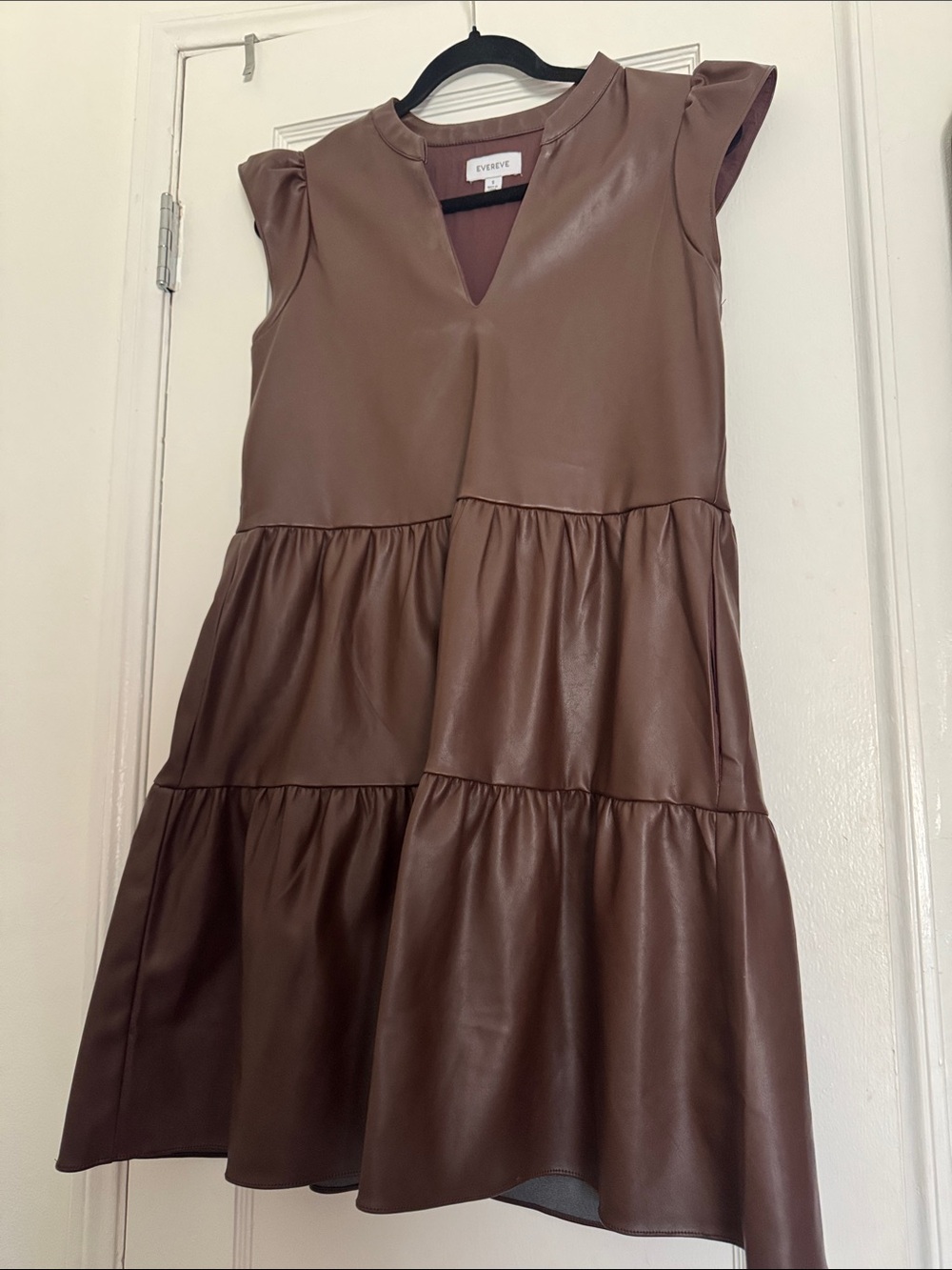 Evereve Brown Faux-Leather Tiered Dress